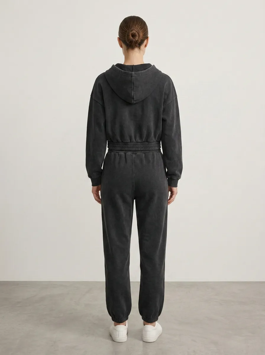 Active Zip-Up Vintage-Wash Women's Cropped Zip-Up Hoodie Jogger Active Set