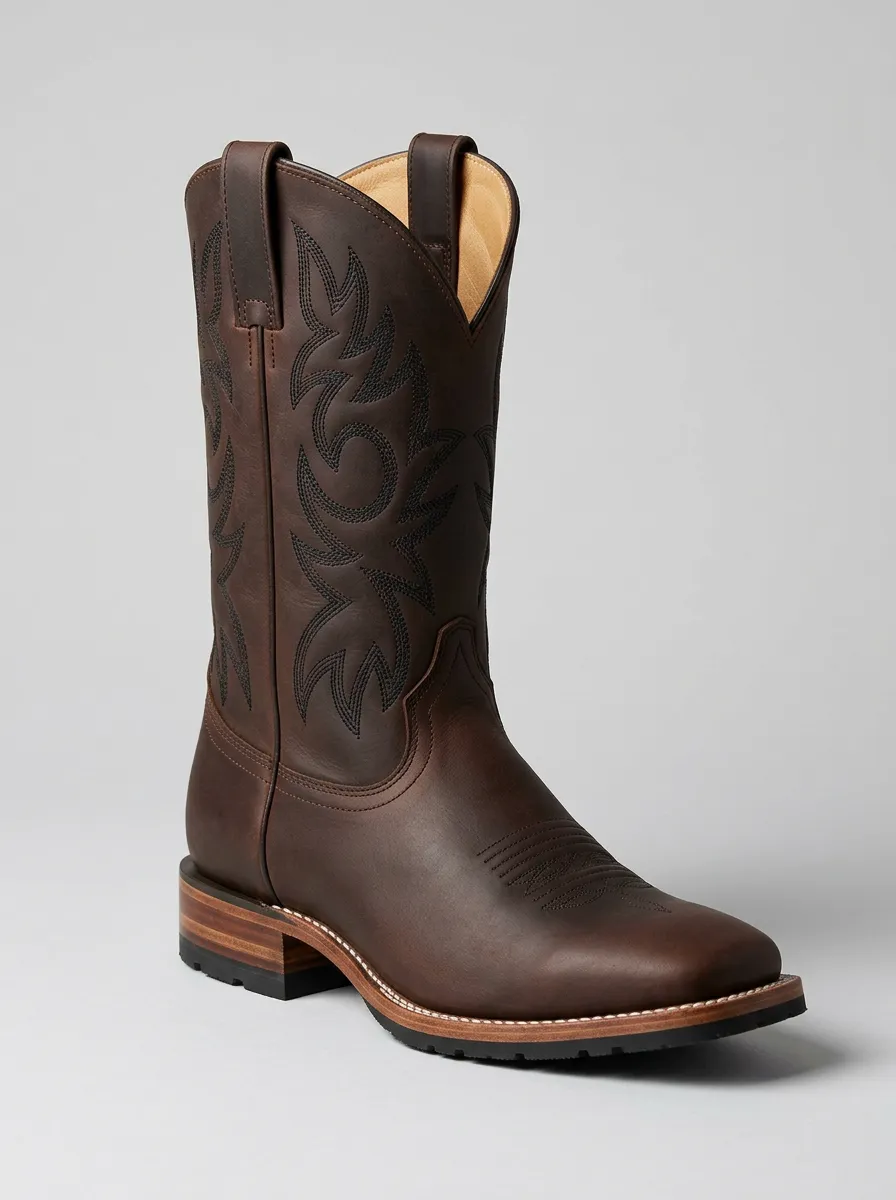 Men's Pull-On Square-Toe Lug-Sole Western Boots