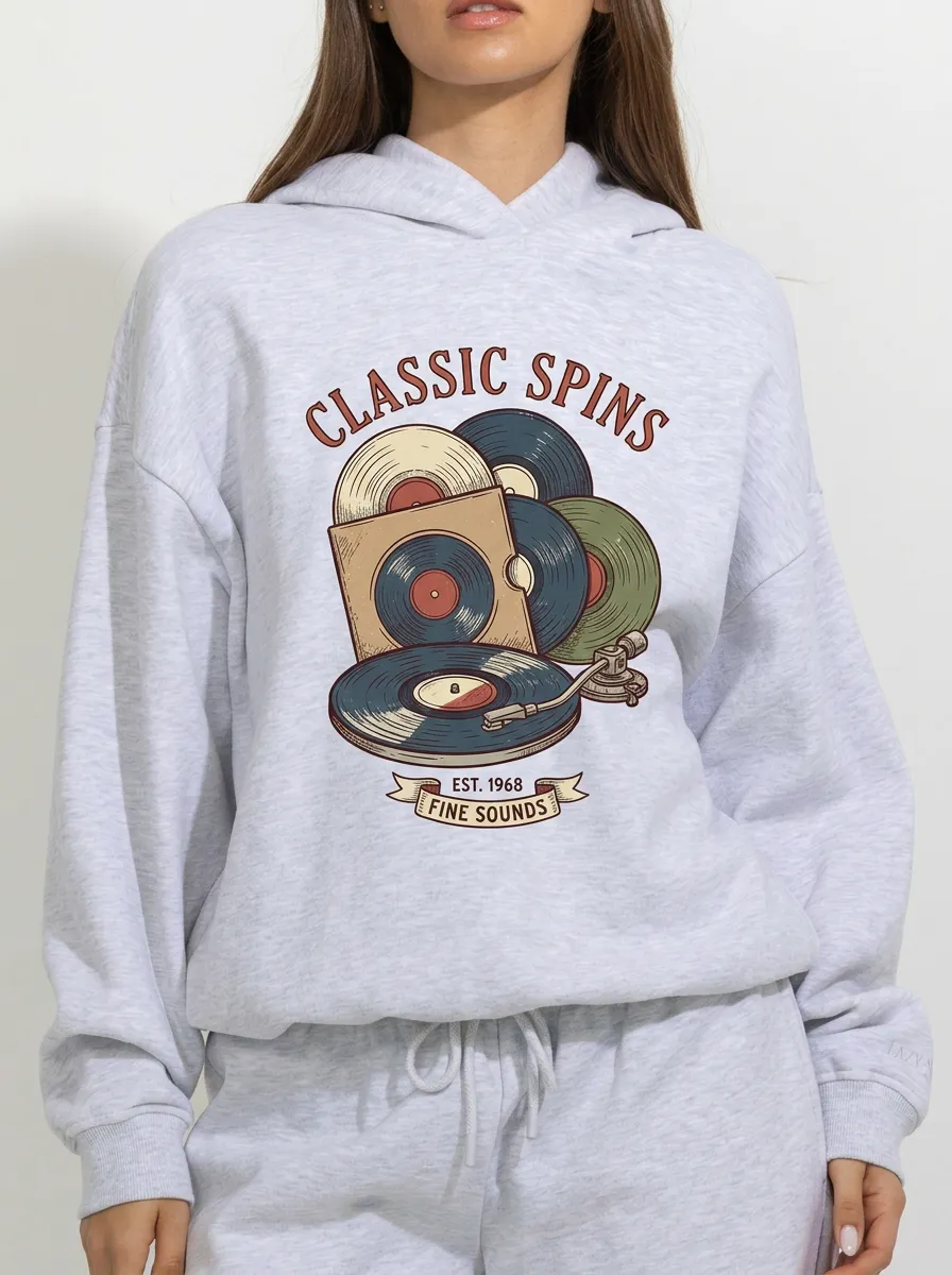 Women's Music Classic Spins Vinyl Record Graphic Hoodie