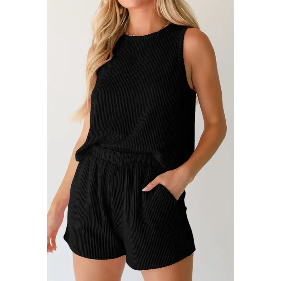 Relaxed Round Neck Sleeveless Top and Shorts Set