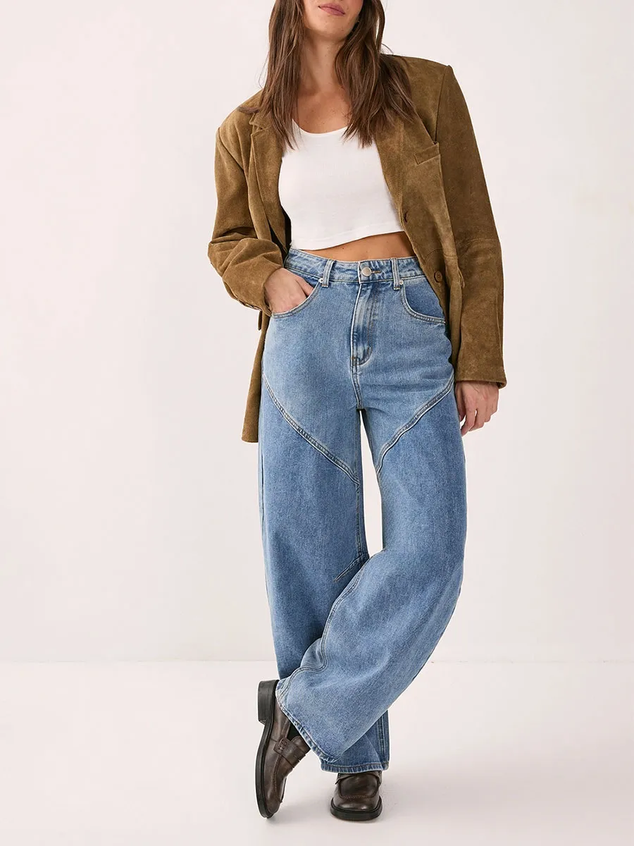 Women's Vintage-Style Paneled Wide-Leg Denim Pants