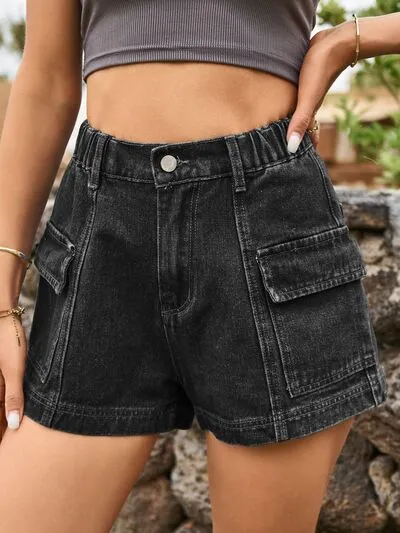 Classic High Waist Denim Shorts with Pockets