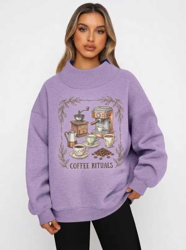 Women's Coffee Lover Coffee Rituals Machine Printed Sweatshirt