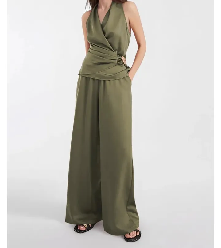 Surplice Sleeveless Top and Pants Set