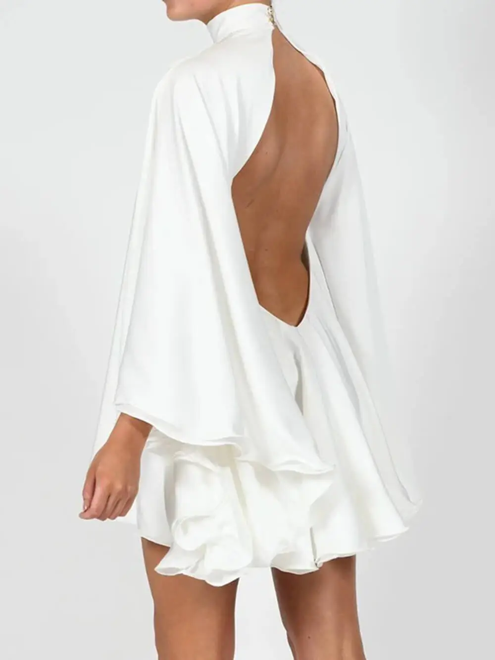 High Neck Backless Bell Sleeve Mini Dress