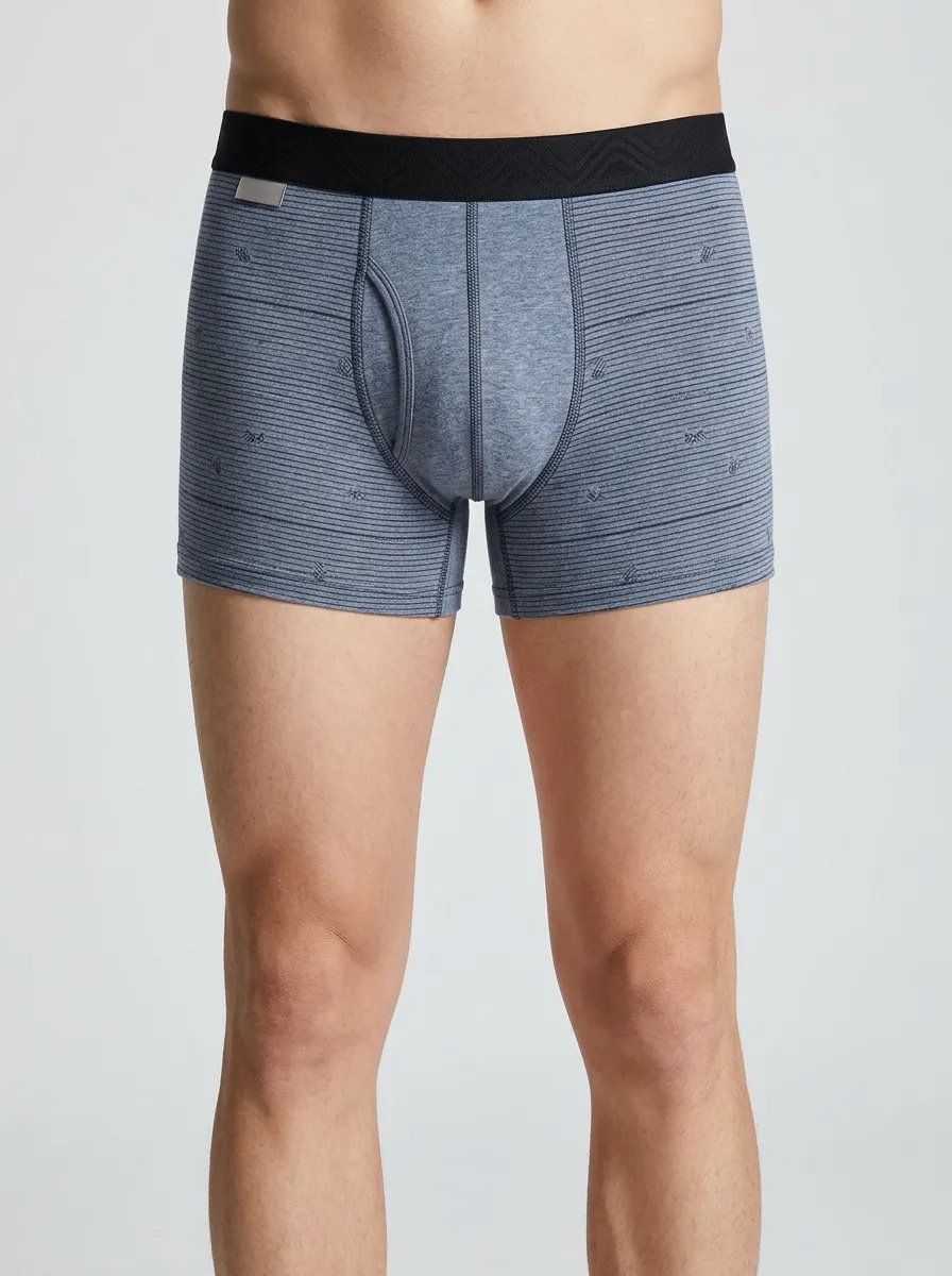 Men's Casual Minimalist Grey Striped Printed Boxer Briefs