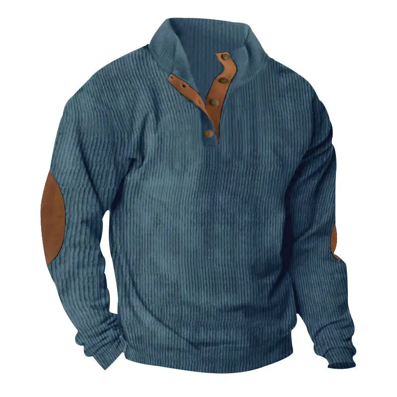 Easy-Wear Corduroy Hoodie With Long Sleeves And Stand Collar
