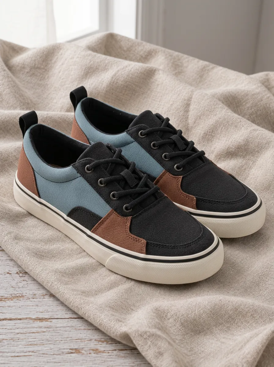 Men's Colorblock Casual Blue Brown Canvas Sneakers