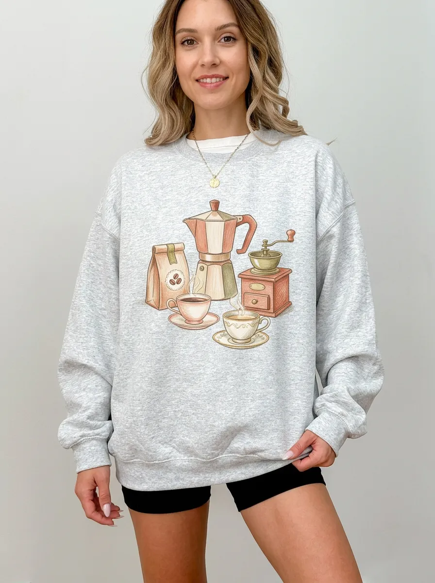 Women's Coffee Moka Pot Grinder Cups Graphic Sweatshirt