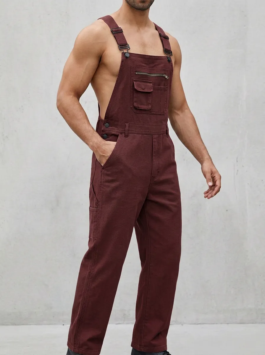 Men's Casual Streetwear Multi-Pocket Denim Overalls