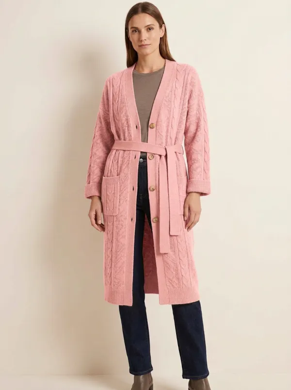Women's Everyday Cable Knit Belted Knit Cardigan
