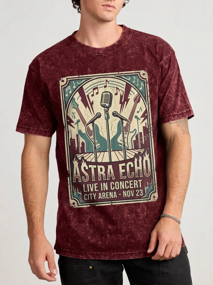 Men's Rock Music Lover Astra Echo Concert Microphone Printed T-shirt