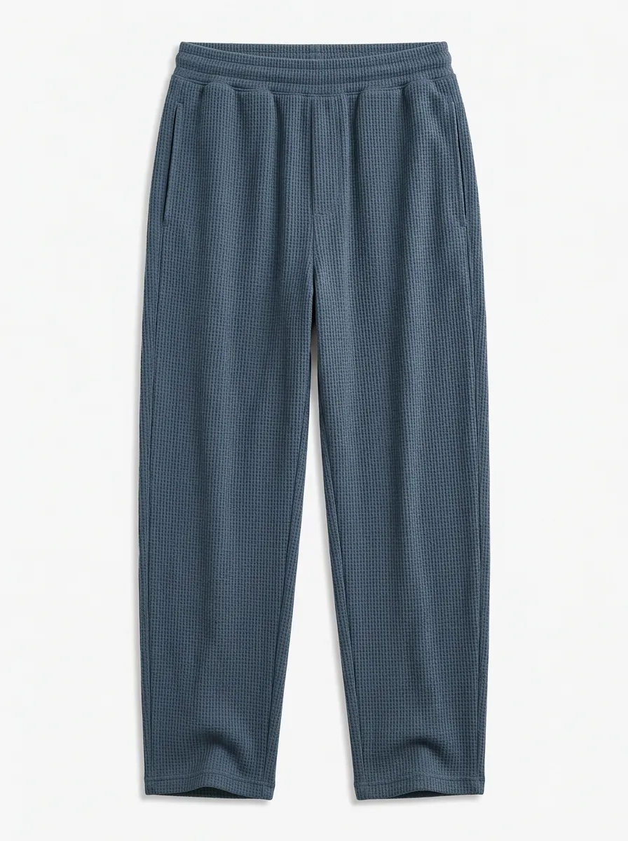 Unisex Casual Blue Waffle Knit Elastic Waist Lounge Pants