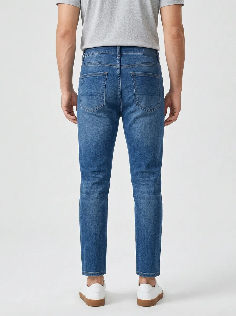 Men's Casual Fashion Blue Washed Stretch Denim Jeans