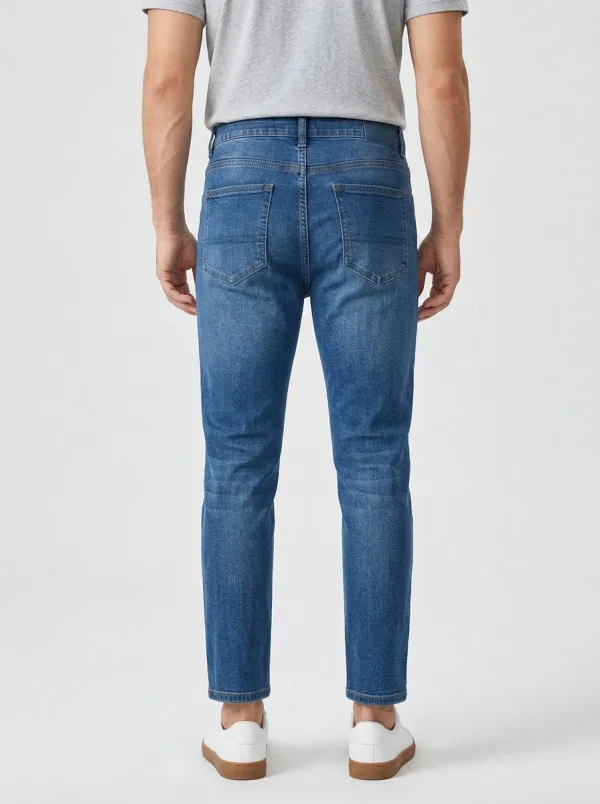 Men's Casual Fashion Blue Washed Stretch Denim Jeans