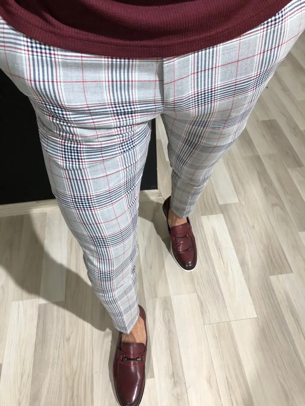 Modern Classic Slim Fit Plaid Tailored Trousers