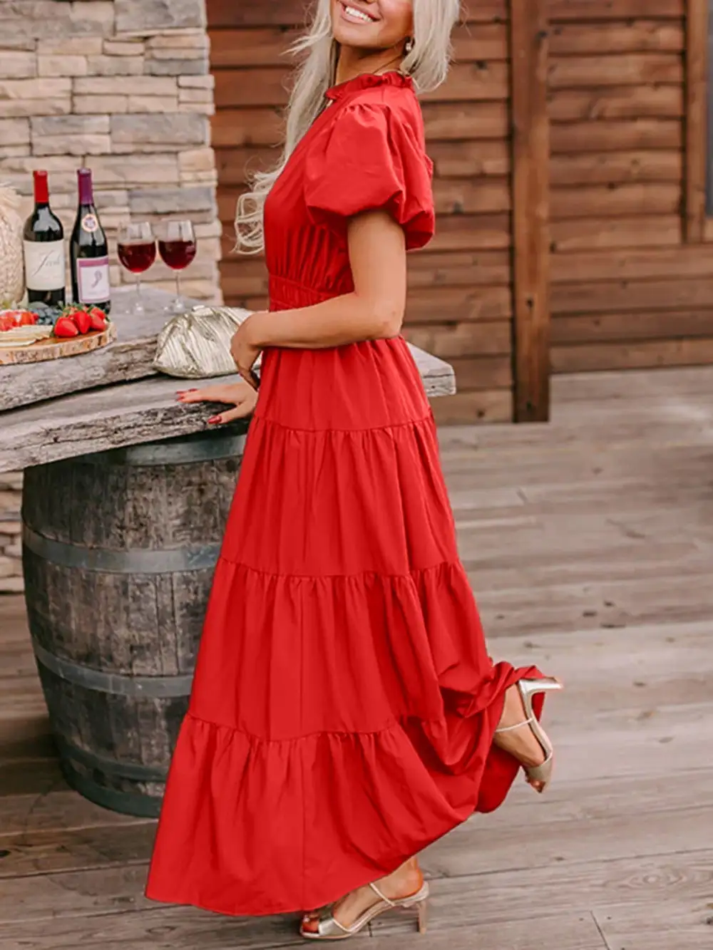 Tiered Puff Sleeve Maxi Dress