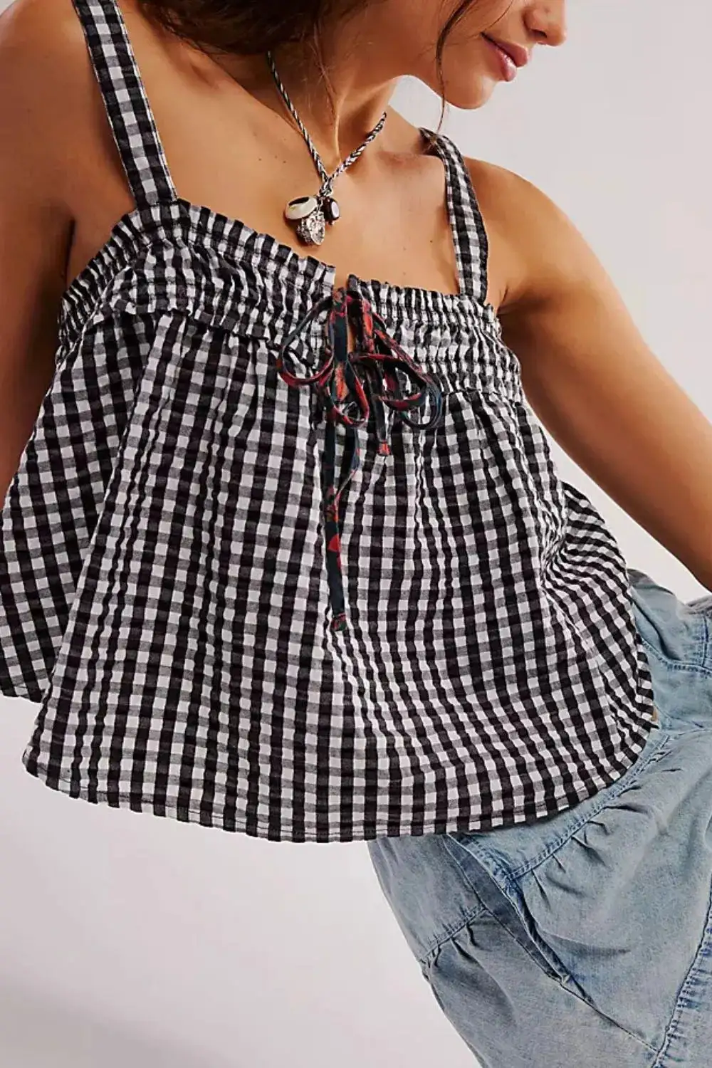 Tied Front Textured Square Neck Cami