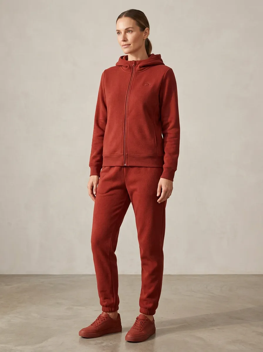 Women's Sun Embroidered Full-Zip Hoodie Jogger Set