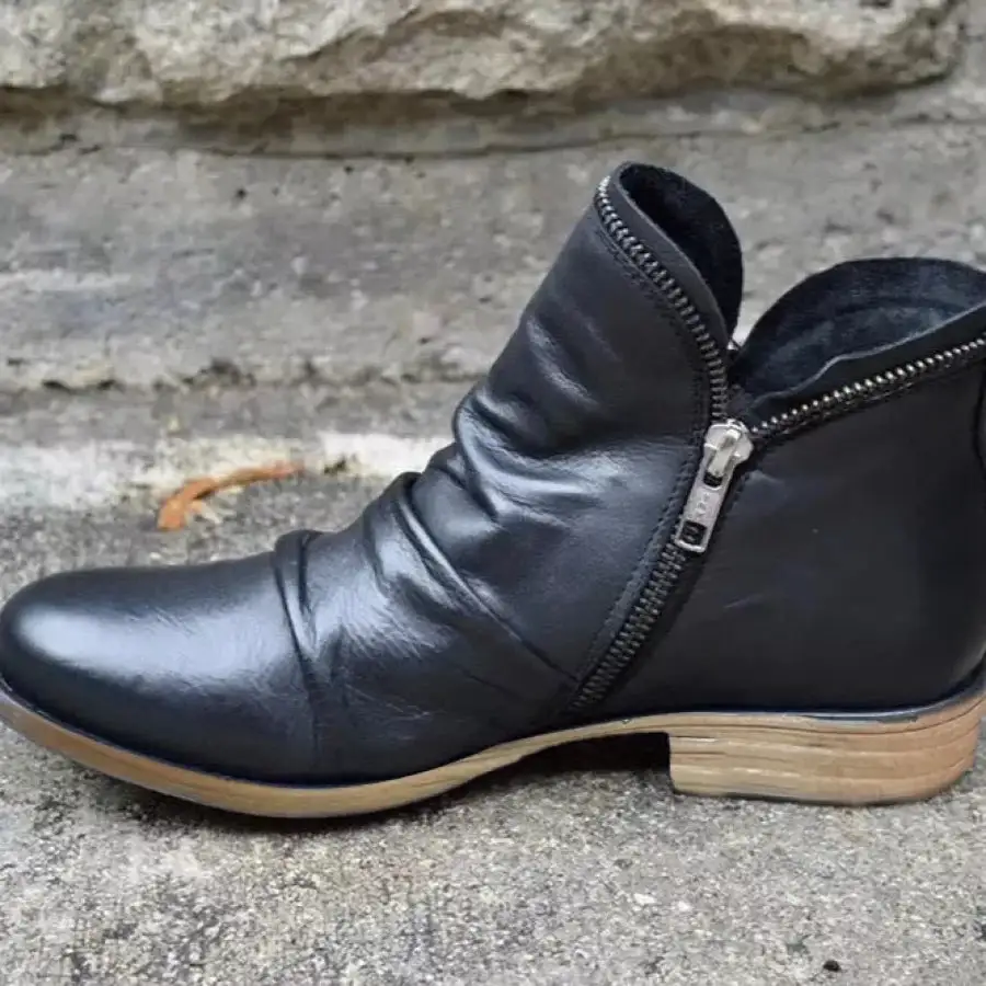 Flowy Round Toe Block Heels Boots