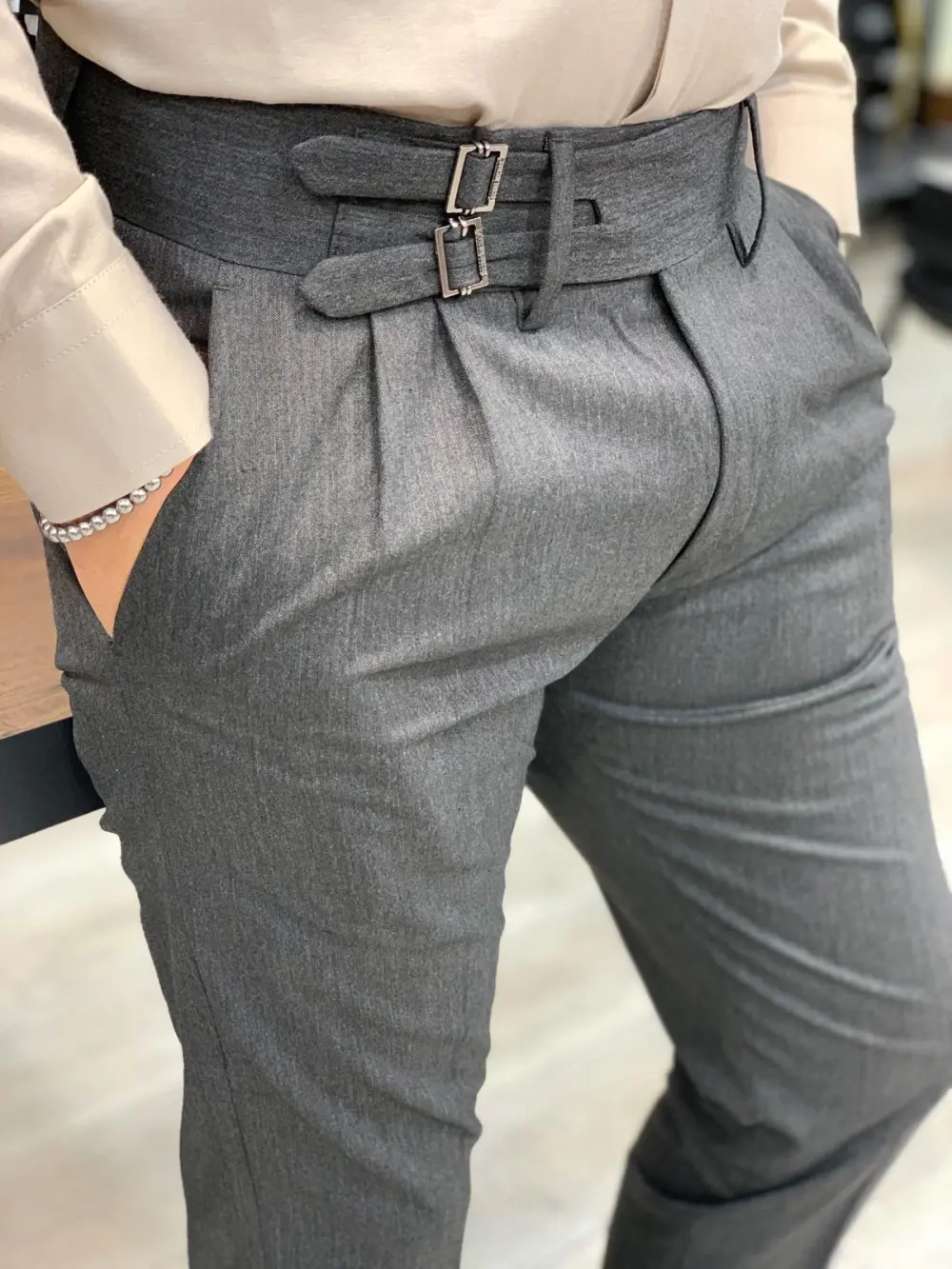 Classic Slim Fit Pleated Tailored Trousers