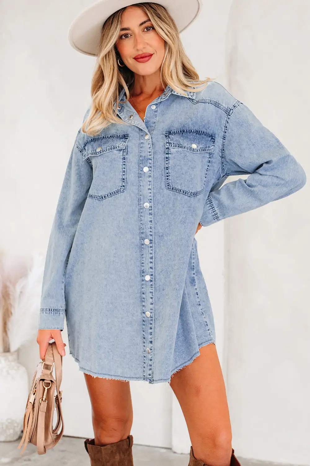 Denim Pocketed Shirt Dress
