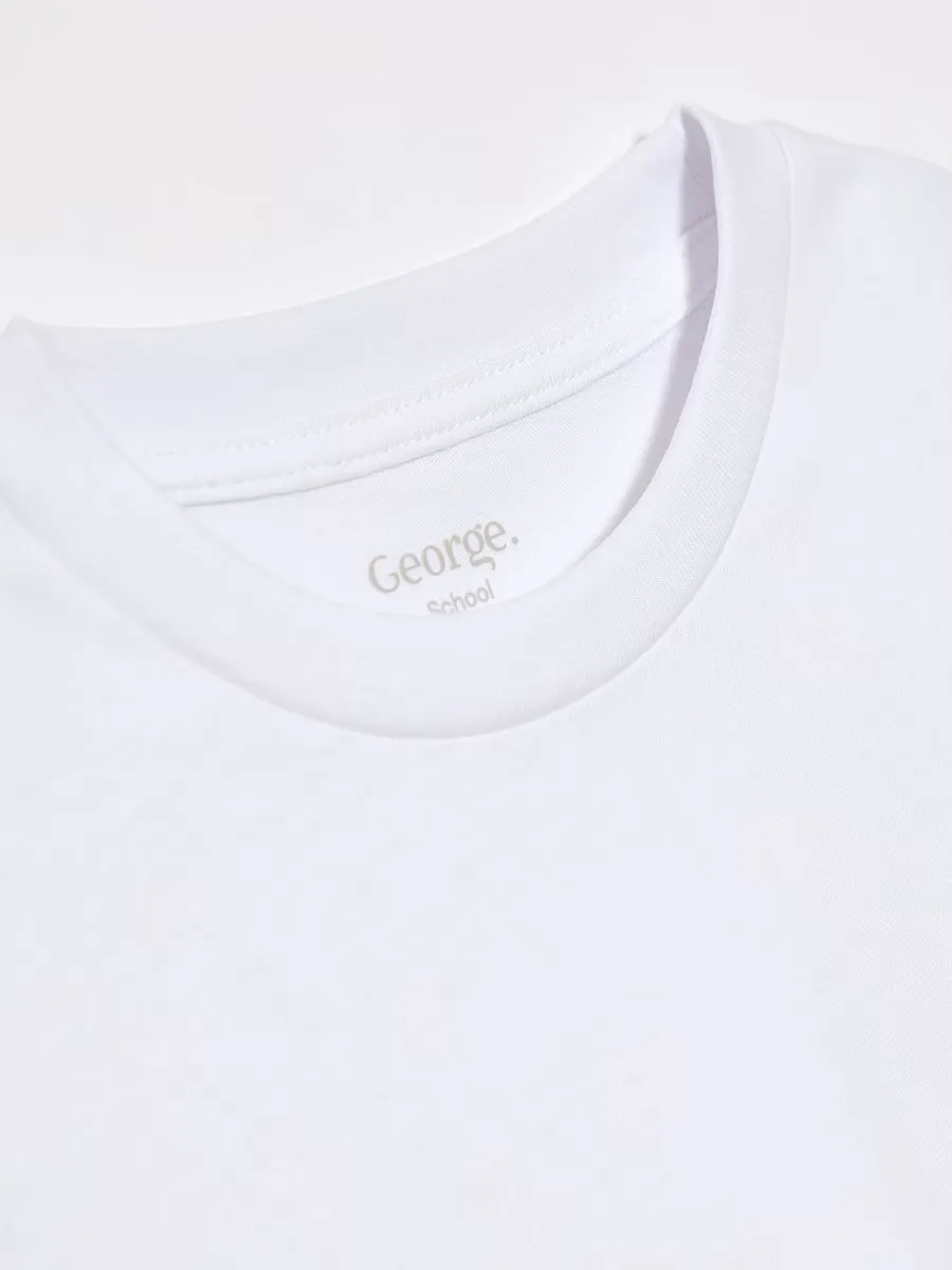 Boys White Crew Neck School Long Sleeve T-Shirt 2 Pack