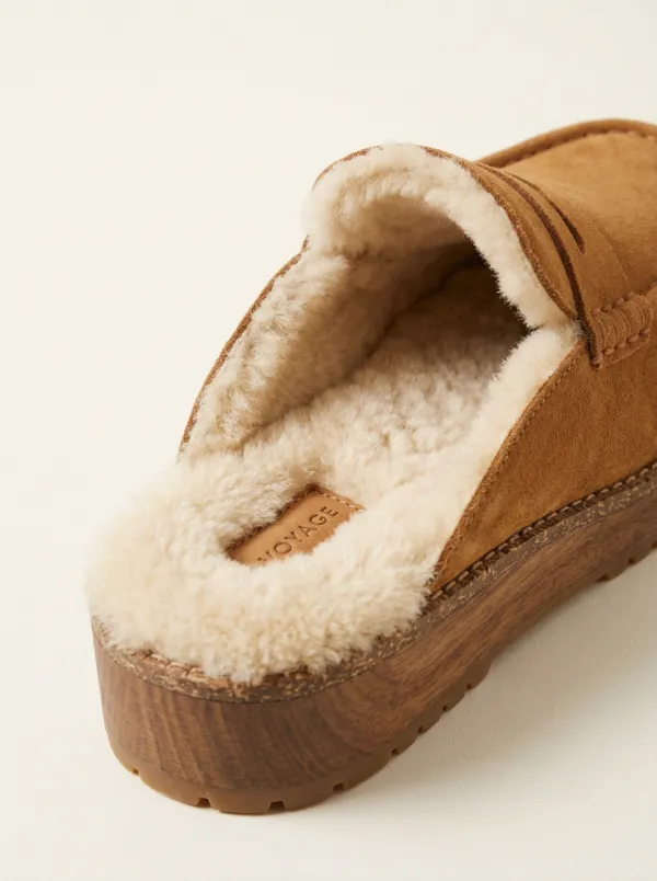 Women's Utility Faux Fur Lined Platform Casual Suede Wood Sole Loafers