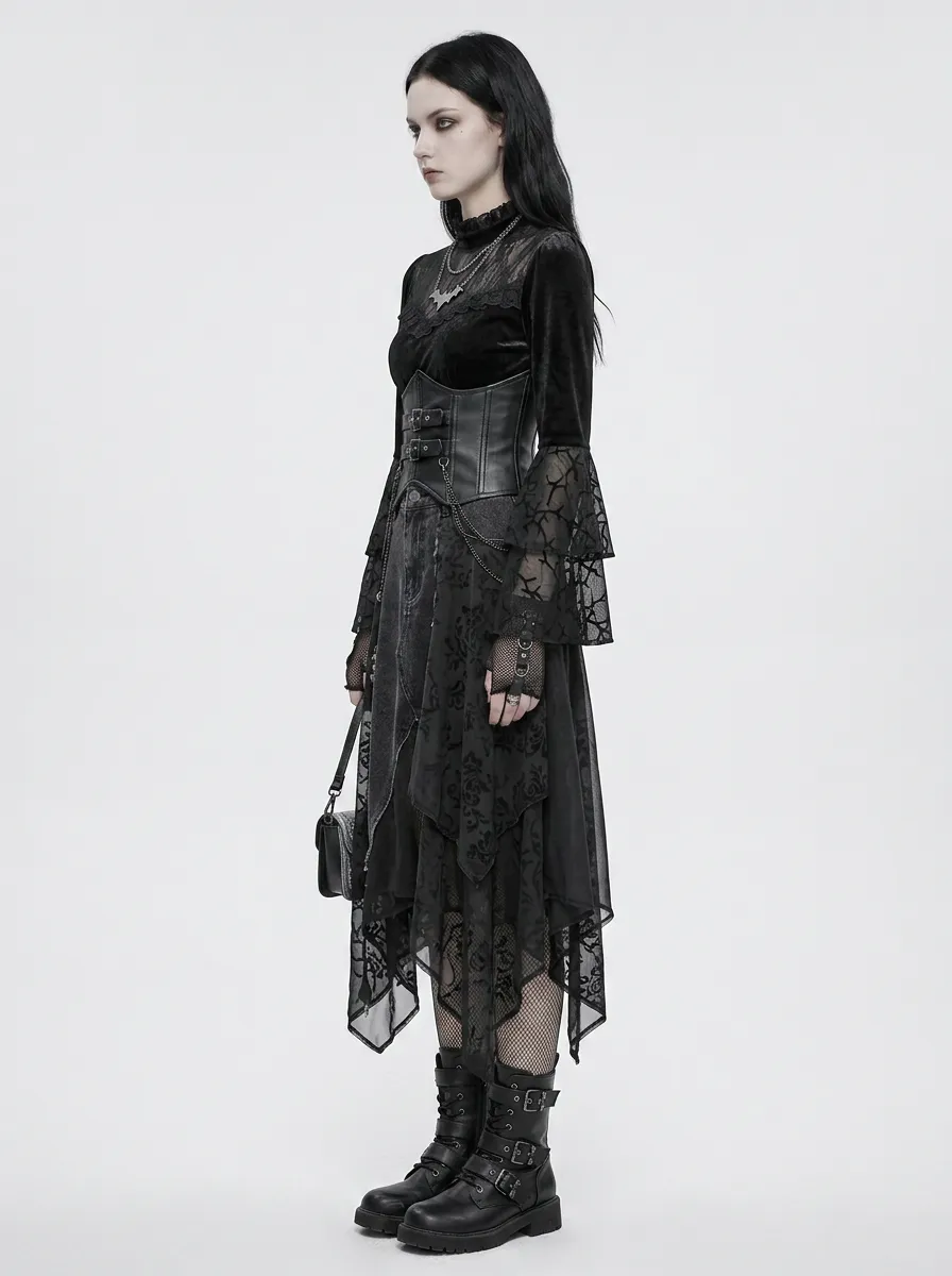 Women's Gothic Victorian Lace Bell Sleeve Corset Top