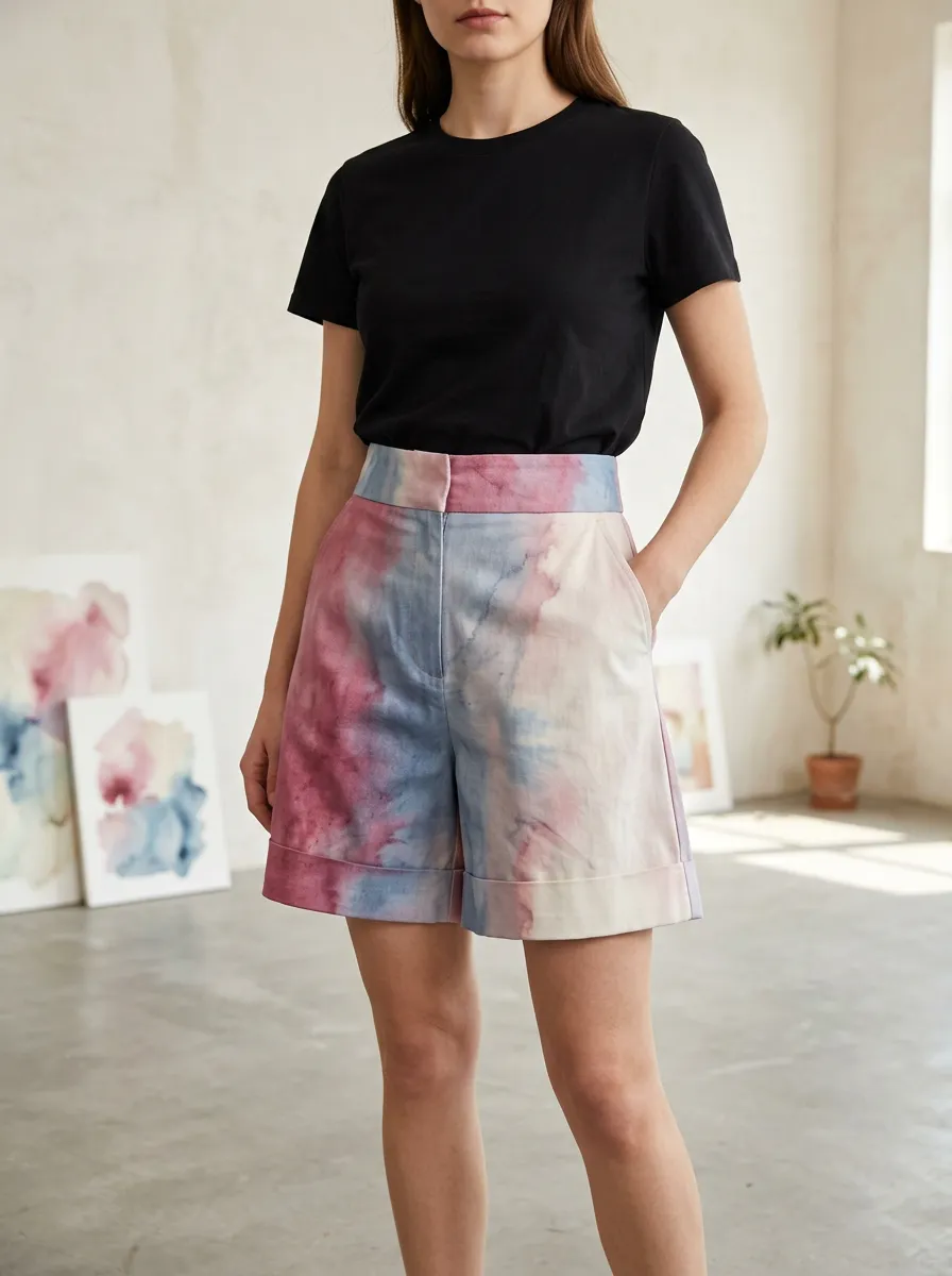 Women's Watercolor Tie-Dye Pattern Printed Shorts