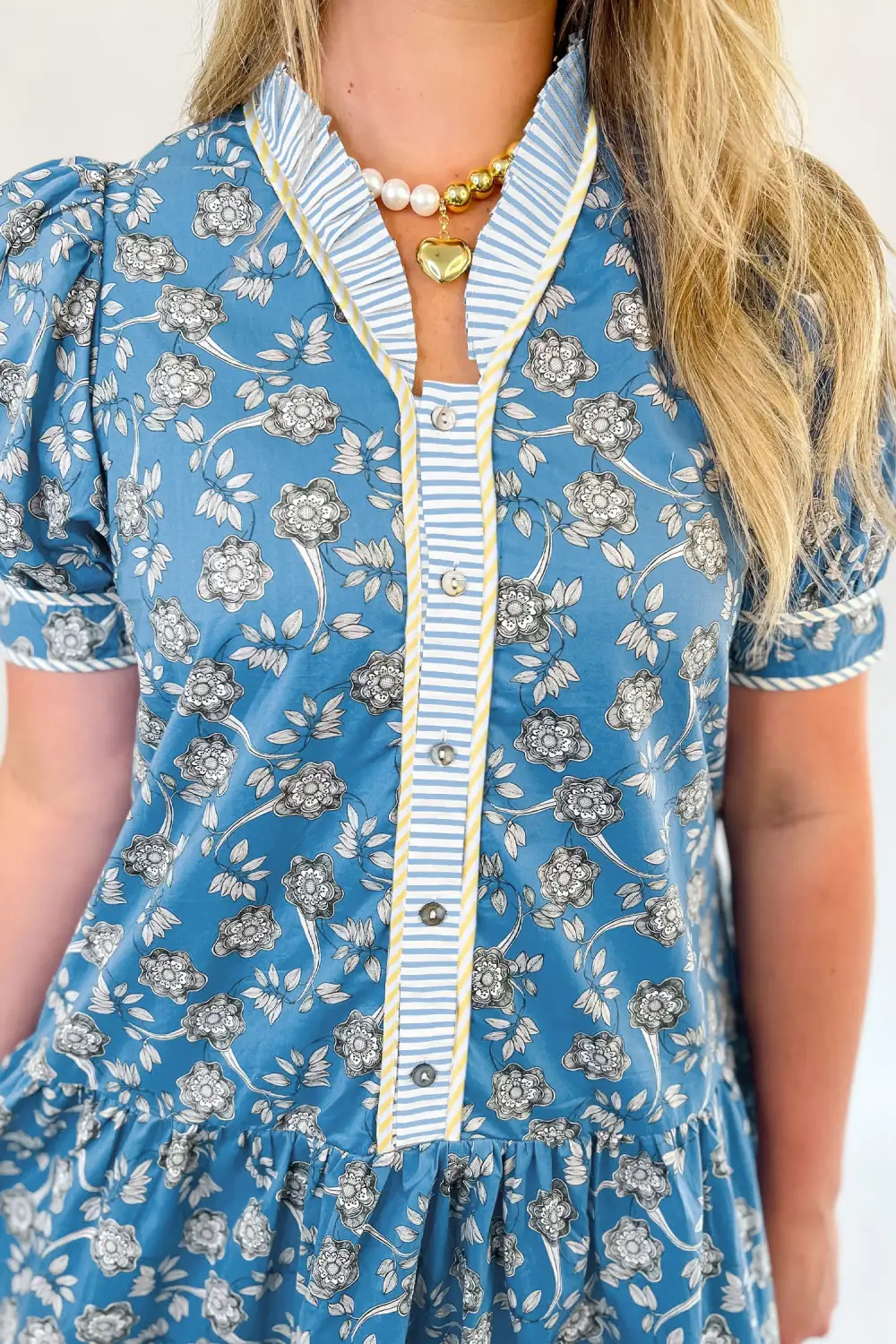 Floral Striped Button Front Dress Casual