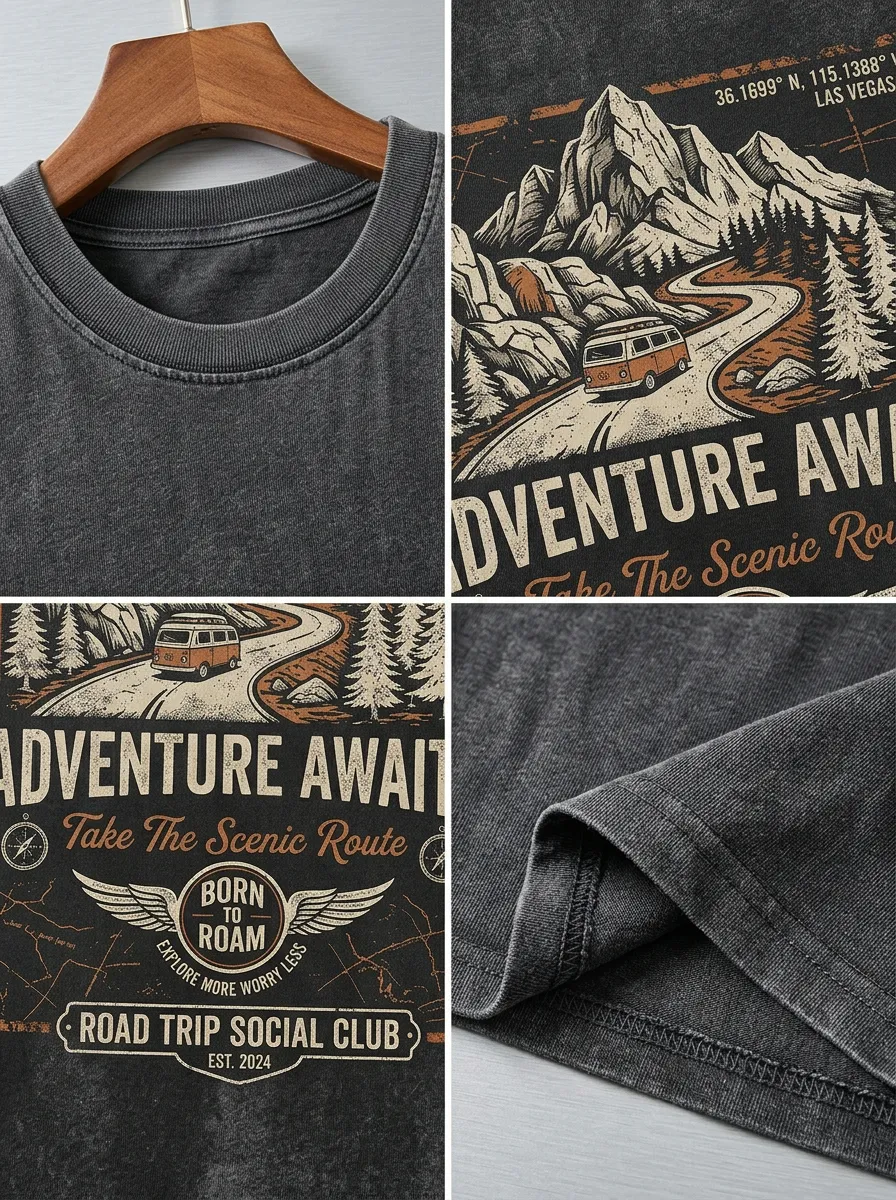 Unisex Adventure Lover Mountain Van Road Trip Printed T-shirt
