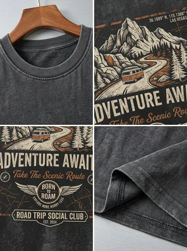 Unisex Adventure Lover Mountain Van Road Trip Printed T-shirt