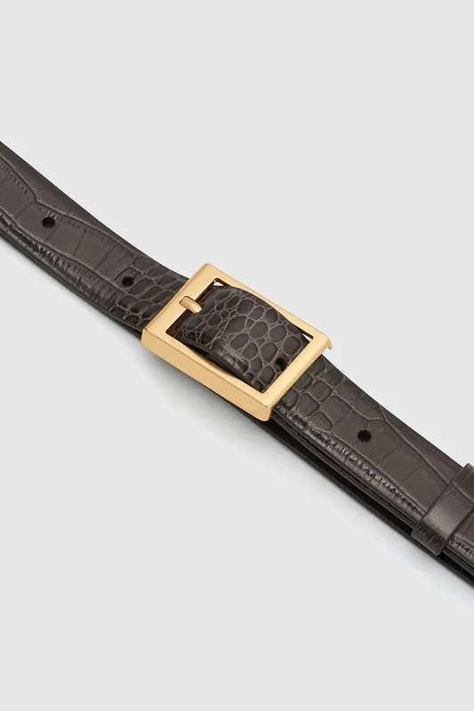 Chocolate Croc-Embossed Belted Belt