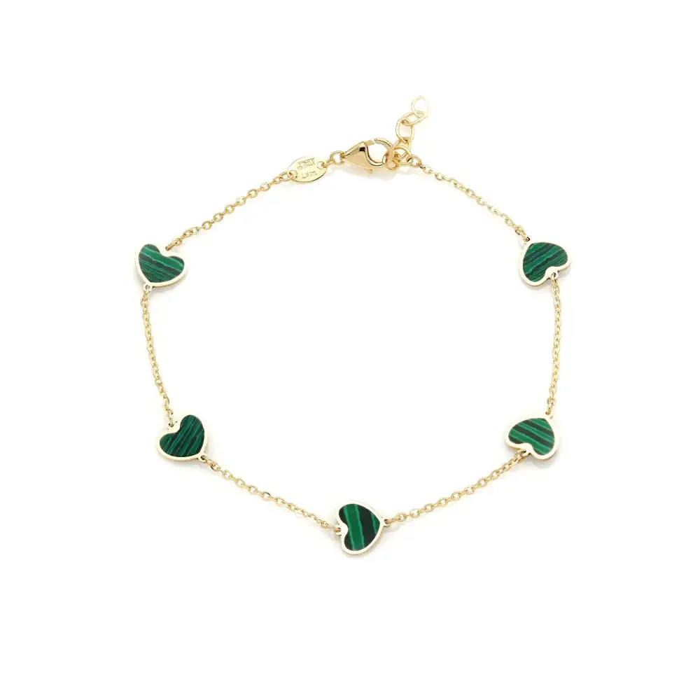 Solid Gold Multi Station Malachite Heart Bracelet