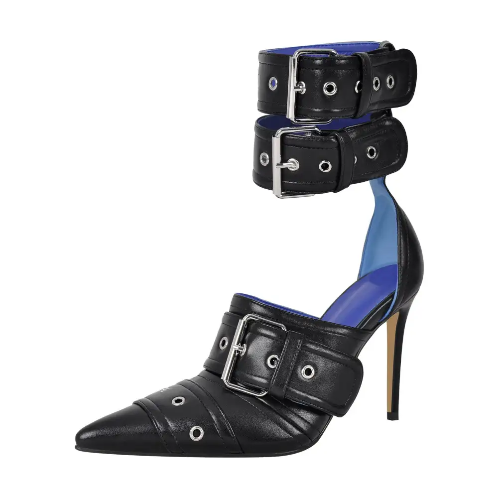 Sleek Pointed Toe Stiletto Buckle Strap Pumps