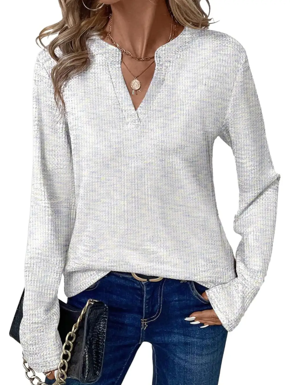 V Neck Pullover Long Sleeve Tee