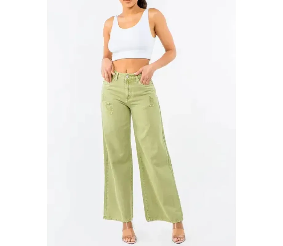 High-Waist Distressed Wide Leg Jeans