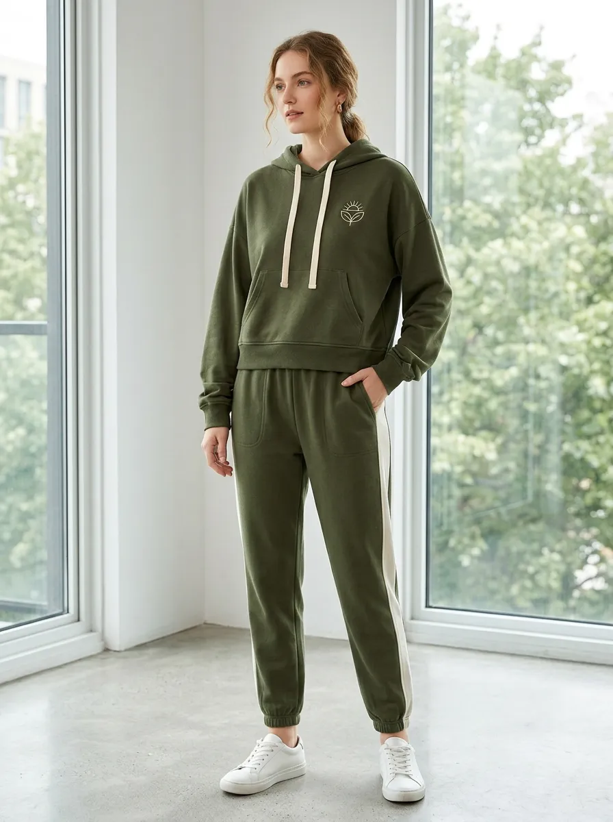 Women's Nature Lover Sun Leaf Printed Hooded Tracksuit