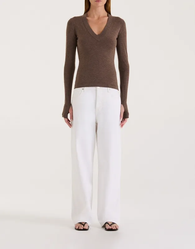 Truffle V-Neck Thumbhole Knit Top