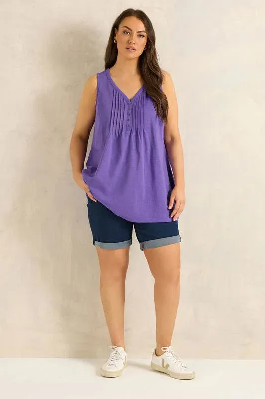 Purple Cotton Henley Vest Top