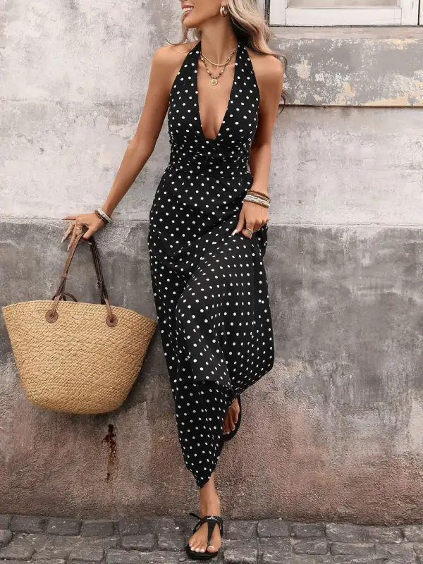 Drape Polka Dot Maxi Dress