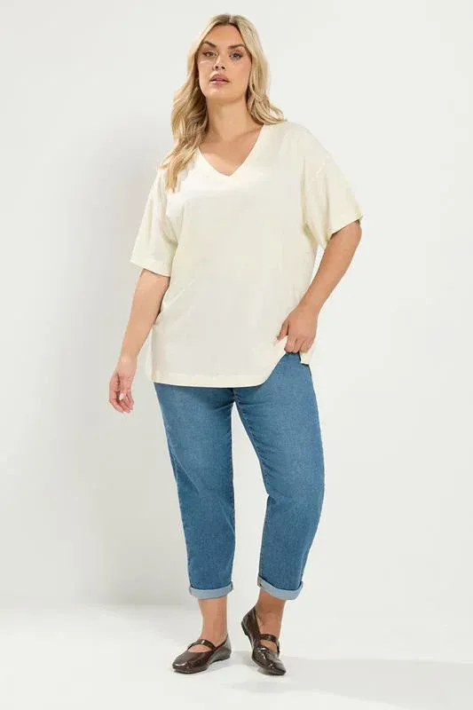 Ivory White V-Neckline Longline T-Shirt