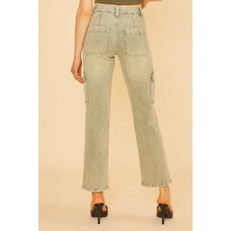 Straight Leg Jeans with Cargo Pockets