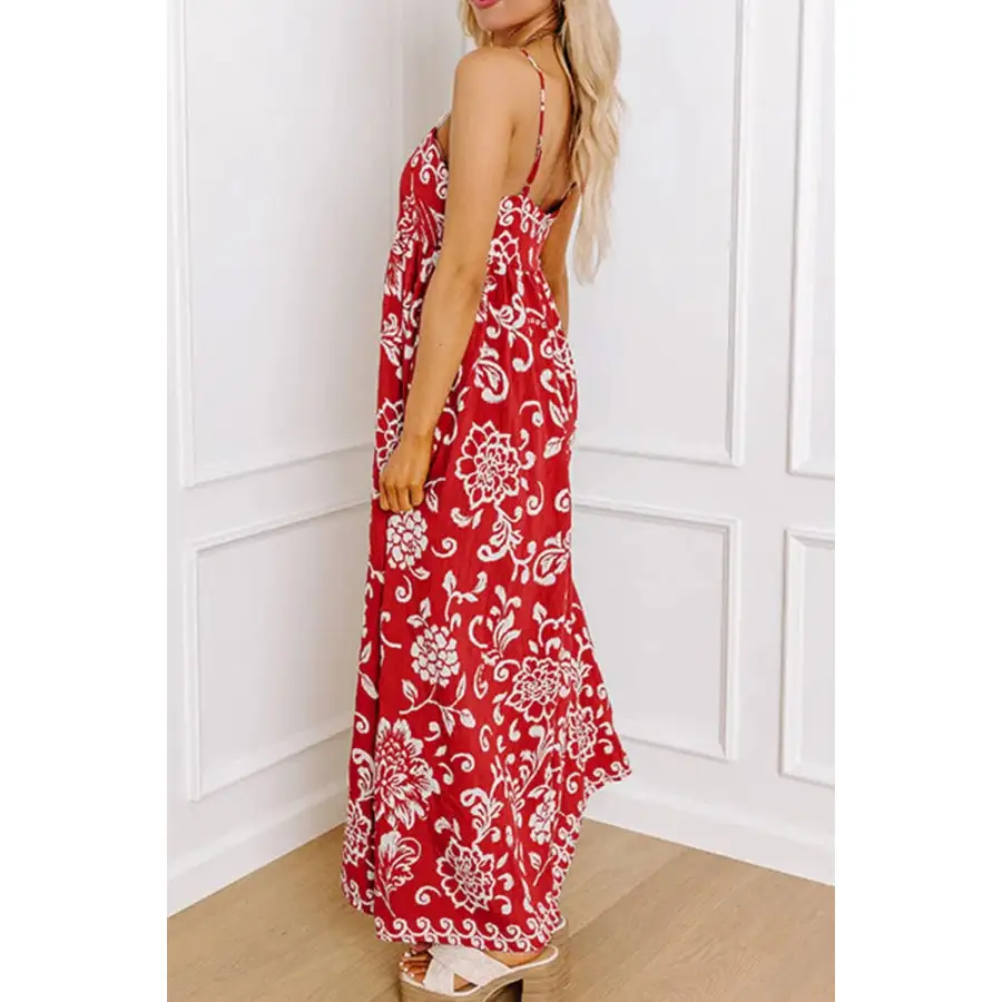 Classic Floral Printed Spaghetti Strap Empire Waist Maxi Dress