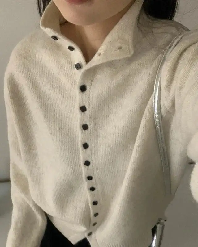 Polyester-Blend Button-Front Cardigan