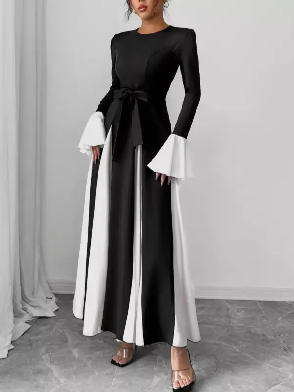 Round Neck Flared Maxi Dress