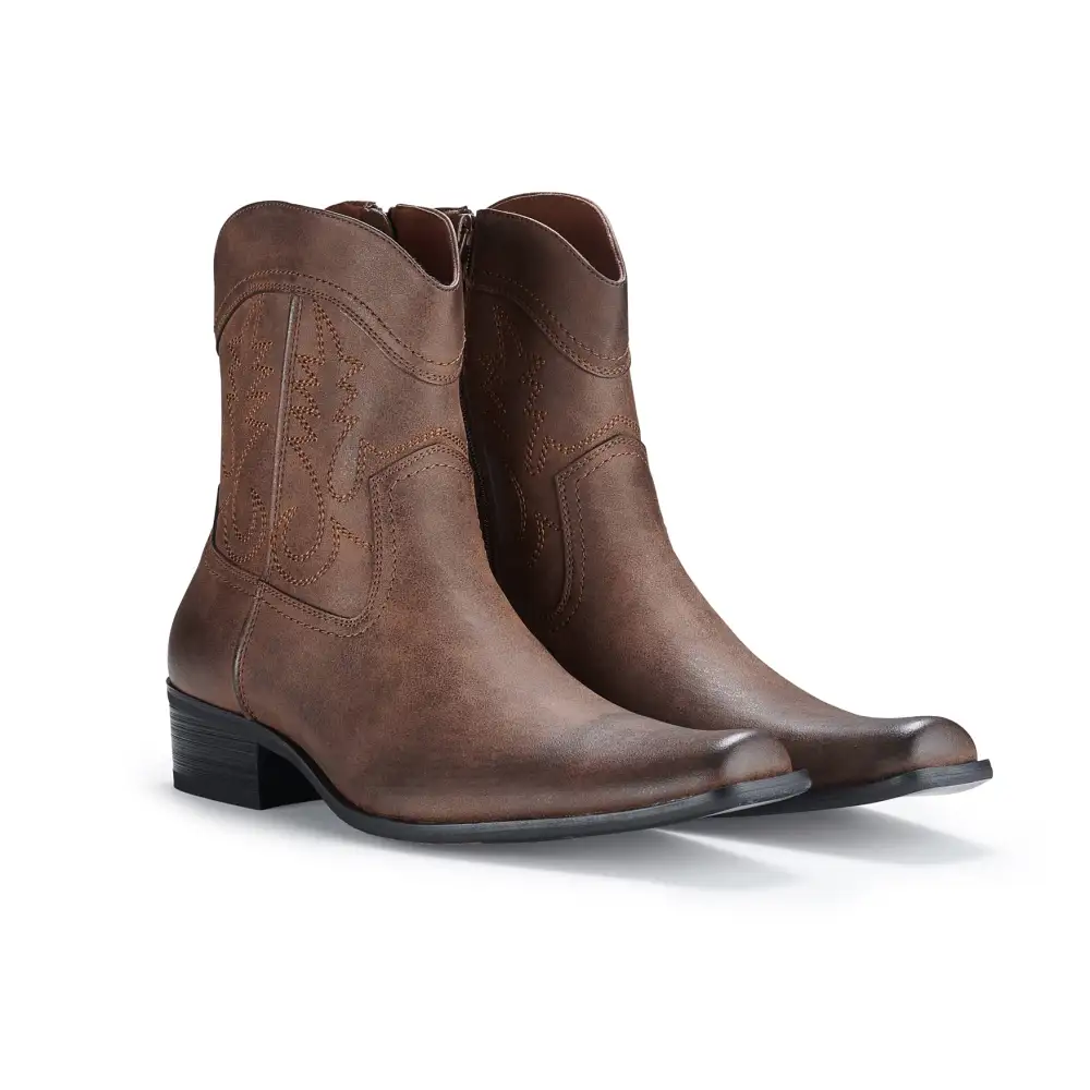 Faux-Leather Pointed-Toe Zip-Up Western Boots