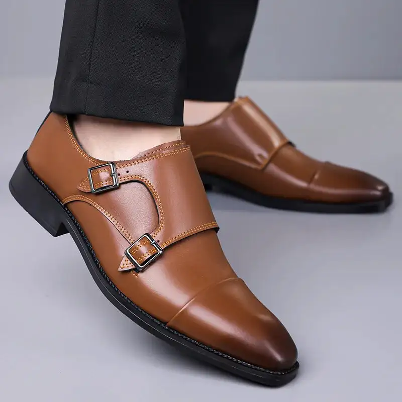 Leather Double-Buckle Dress Shoes