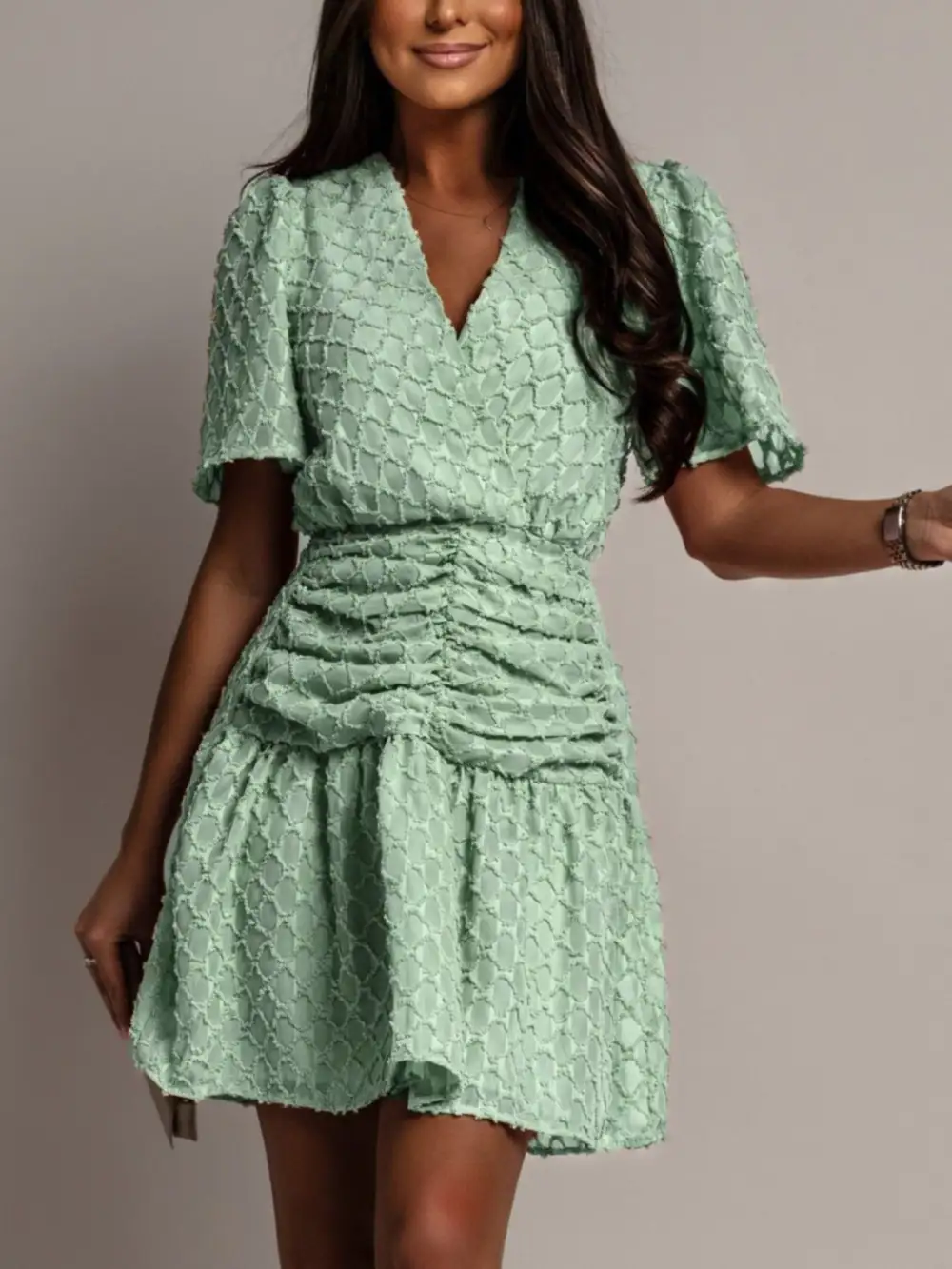 Ruched Short Sleeve Dress Casual